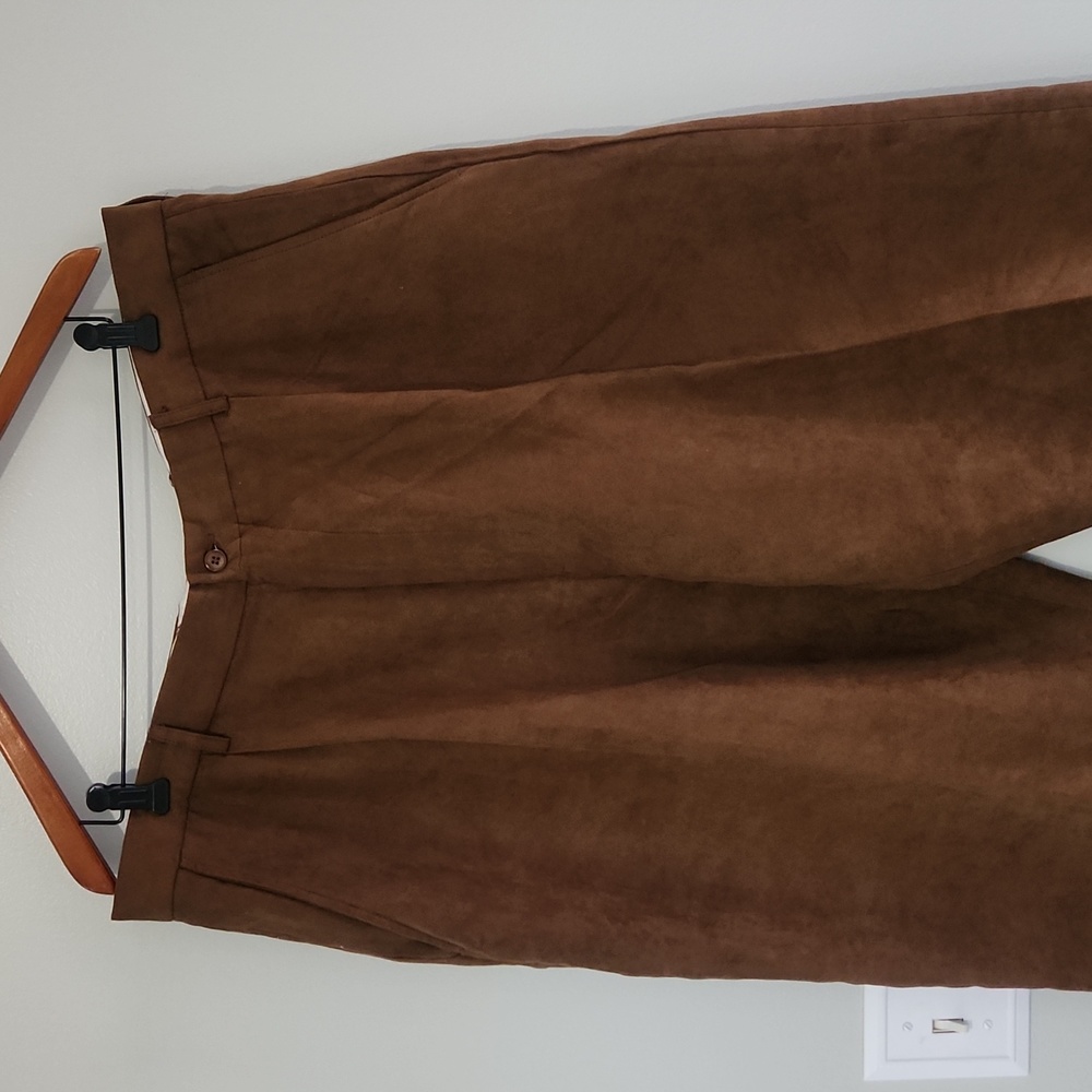 Vintage Brown Syllables Micro Suede Dress Pants sz 40x30 pleated front cuffed